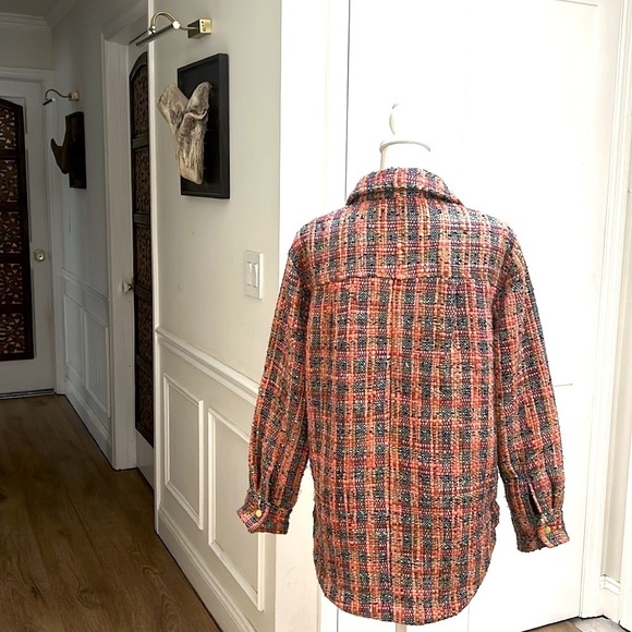 Maison Scotch Womens Plaid Bouclé Tweed Shacket Jacket Orange Gray S Cozy - Picture 3 of 11